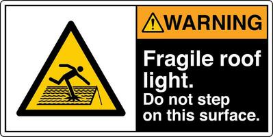 ANSI Z535 Safety Sign Marking Label Symbol Pictogram Standards Warning Fragile roof light do not step on this surface with text landscape black02 vector