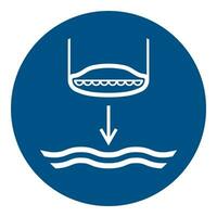 ISO 7010 Registered safety signs symbol pictogram Warnings Caution Notice Mandatory Lower lifeboat to the water in launch sequence vector