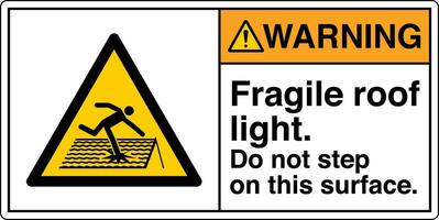 ANSI Z535 Safety Sign Marking Label Symbol Pictogram Standards Warning Fragile roof light do not step on this surface with text landscape white 02 vector