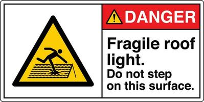 ANSI Z535 Safety Sign Marking Label Symbol Pictogram Standards Danger Fragile roof light do not step on this surface with text landscape white 02 vector