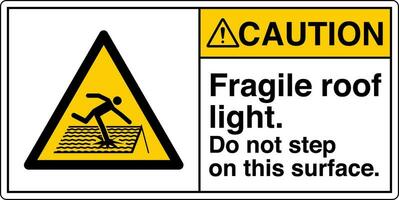 ANSI Z535 Safety Sign Marking Label Symbol Pictogram Standards Caution Fragile roof light do not step on this surface with text landscape white 02 vector