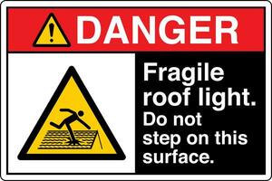 ANSI Z535 Safety Sign Marking Label Symbol Pictogram Standards Danger Fragile roof light do not step on this surface with text landscape black vector