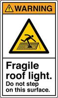 ANSI Z535 Safety Sign Marking Label Symbol Pictogram Standards Warning Fragile roof light do not step on this surface with text portrait white vector