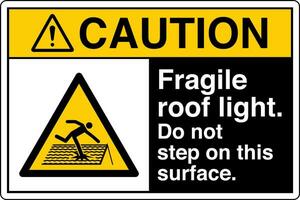 ANSI Z535 Safety Sign Marking Label Symbol Pictogram Standards Caution Fragile roof light do not step on this surface with text landscape black vector