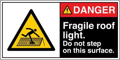 ANSI Z535 Safety Sign Marking Label Symbol Pictogram Standards Danger Fragile roof light do not step on this surface with text landscape black02 vector