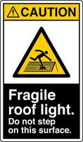 ANSI Z535 Safety Sign Marking Label Symbol Pictogram Standards Caution Fragile roof light do not step on this surface with text portrait black vector