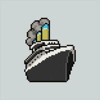 Pixel art illustration Cruise Ship. Pixelated modern ship. Modern Cruise Ship icon pixelated for the pixel art game and icon for website and video game. old school retro. vector