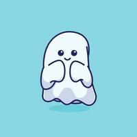 Cute embarrassed ghost cartoon vector illustration halloween holiday concept icon isolated