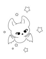 Outline Vector Kawaii Illustration of a Cute Bat for Coloring Pages