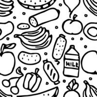 Seamless food pattern. Doodle food background vector