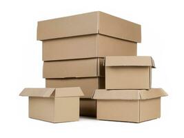 stack of cardboard boxes isolated on a white background. photo