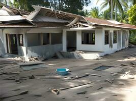 abandoned house in the jungle. after tsunami clashed photo