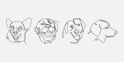 set bundle of continuous line drawing of several dog heads. editable stroke. vector illustration