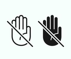 Do not touch hand icon. don't touch hand icon. lined logotype design element. User manual standard symbol. Crossed palm pictogram. vector