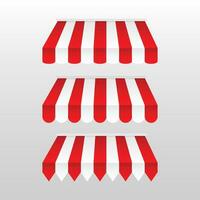 Red and white sunshade. Outdoor awnings for cafe and shop window vector set. Tent sunshade for market, stripe summer scallop for store illustration