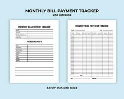 Monthly Bill Payment Tracker Log book KDP Interior vector