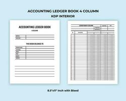Accounting Ledger Book 4 Column KDP Interior vector