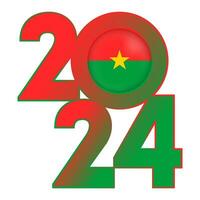 Happy New Year 2024 banner with Burkina Faso flag inside. Vector illustration.