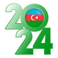 Happy New Year 2024 banner with Azerbaijan flag inside. Vector illustration.