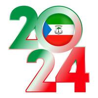 Happy New Year 2024 banner with Equatorial Guinea flag inside. Vector illustration.