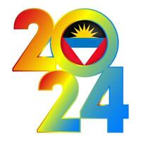 Happy New Year 2024 banner with Antigua and Barbuda flag inside. Vector illustration.