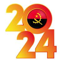 Happy New Year 2024 banner with Angola flag inside. Vector illustration.