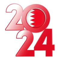 Happy New Year 2024 banner with Bahrain flag inside. Vector illustration.