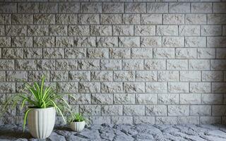 3D illustration of stone and brick room with potted plants photo