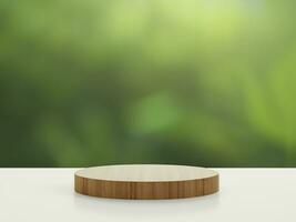 wood table top on nature background for product display and show photo