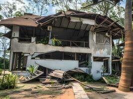 abandoned house in the jungle. after tsunami clashed photo