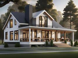 3d render of the luxury house on a hill with beautiful sky in the forest photo