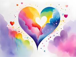 watercolor rainbow and hearts background photo