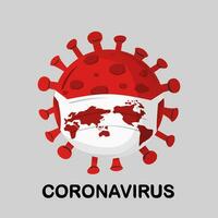 Virus wearing mask with world map. Global pandemic. vector