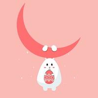 Cute bunny on moon hugging easter egg vector