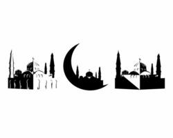 Mosque silhouette, Islamic worship. vector