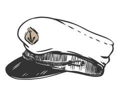 del capitán gorra en un blanco antecedentes. elemento de el de oficial uniforme de el Armada. del capitán sombrero en Clásico estilo. vector ilustración en gráfico estilo, grabado efecto.