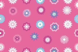 Seamless pattern of colorful decorative flowers isolated on a pink background. Cute bright flowers, vector illustration. Vector illustration