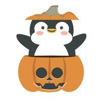 pinguino en calabaza de halloween vector