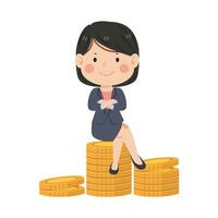 business woman  sitting on a stack of coins vector