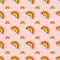 Pattern in groove style. Rainbows on a pink background. Vector illustration.