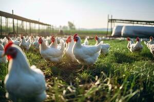 Portrait chicken in the farm with light exposure AI Generative photo