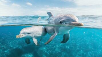 retrato delfín saltando terminado el mar ai generativo foto