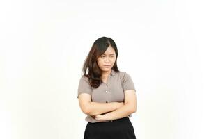 Folding arms with angry face Of Beautiful Asian Woman Isolated On White Background photo