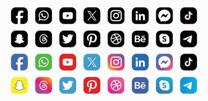 Set of social media logo in white background. Social media icon set collection. vector