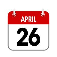 26 April, calendar date icon on white background. vector