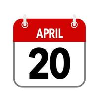 20 April, calendar date icon on white background. vector