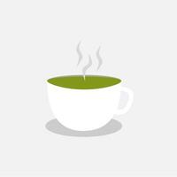 Hot matcha latte in white cup on gray background. vector