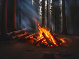 close up campfire in the forest photo