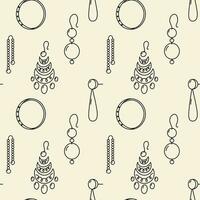 Earrings seamless pattern with hand made jewelry outline doodle drawings on beige background. Pattern design for wrapping and prints. vector