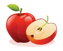 Red apples whole and half cut. Fruit vector illustration isolated on white background